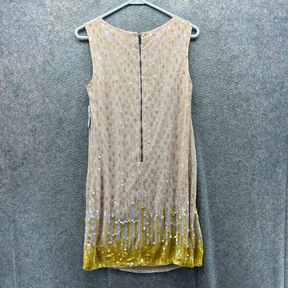 Alice + Olivia Dress Women 2 Nude Yellow Sequin Beaded Sleeveless Shift Cocktail - Picture 2 of 11